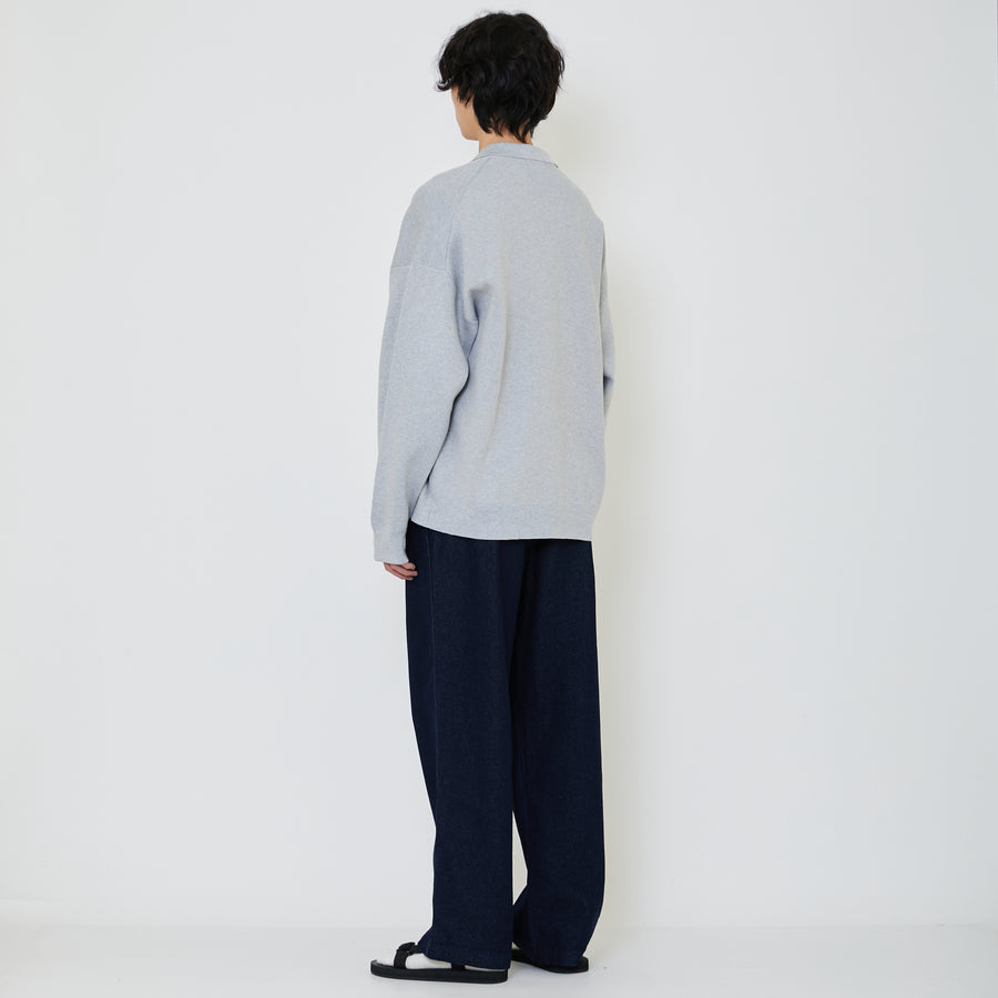 Men Oversized Polo Sweater - Melange Grey - SM2402028A