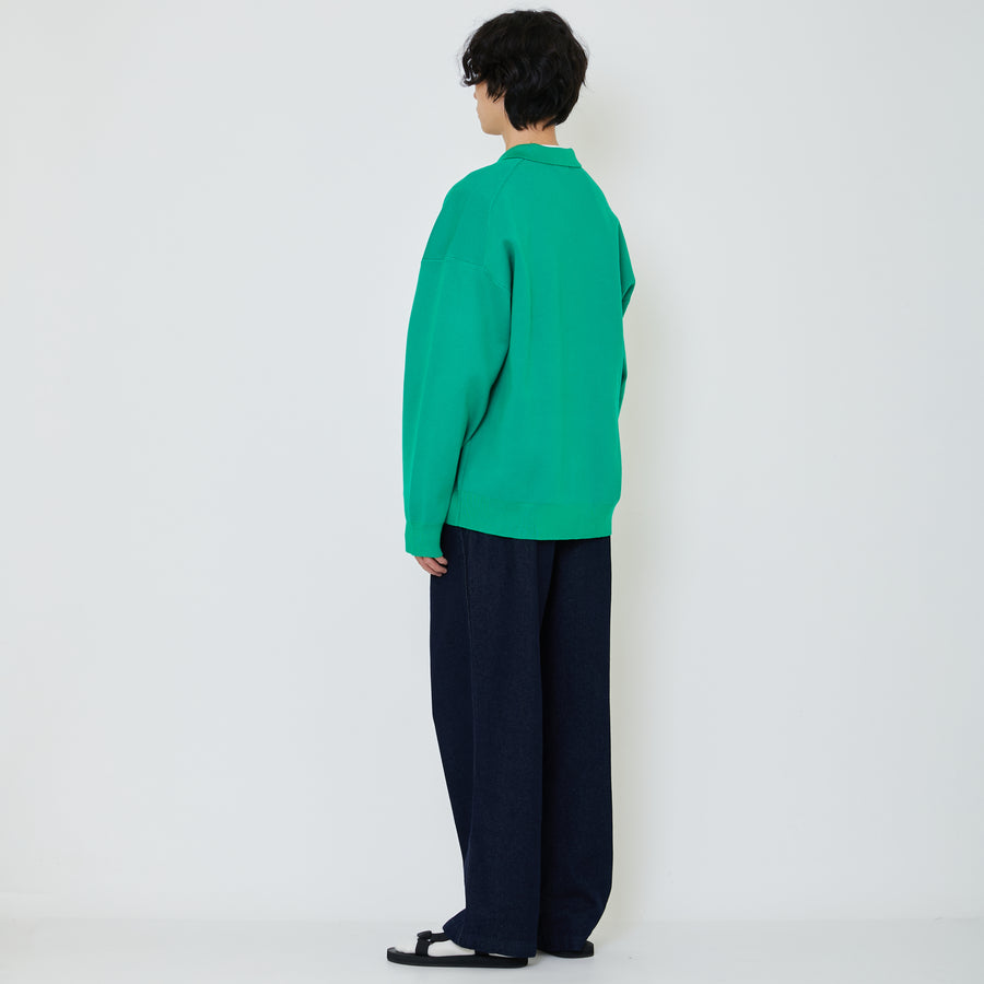 Men Oversized Polo Sweater - Green - SM2402028B