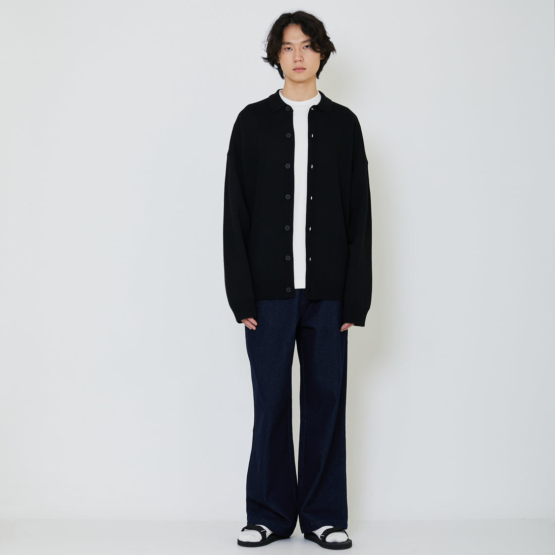 Men Oversized Polo Sweater - Black - SM2402028C