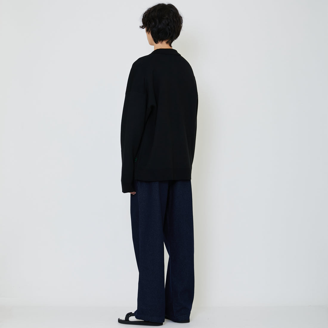 Men Oversized Polo Sweater - Black - SM2402028C