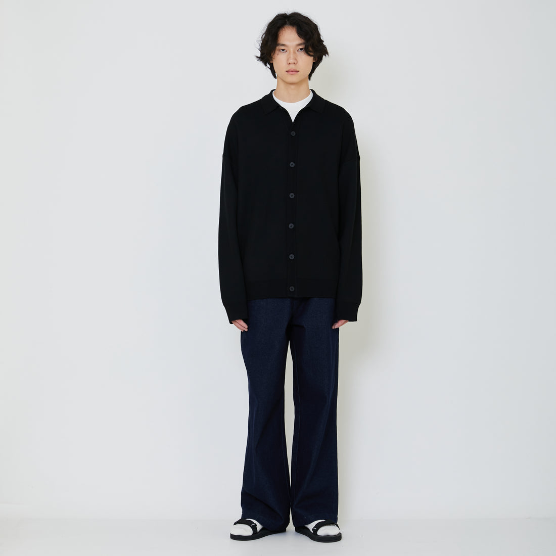 Men Oversized Polo Sweater - Black - SM2402028C