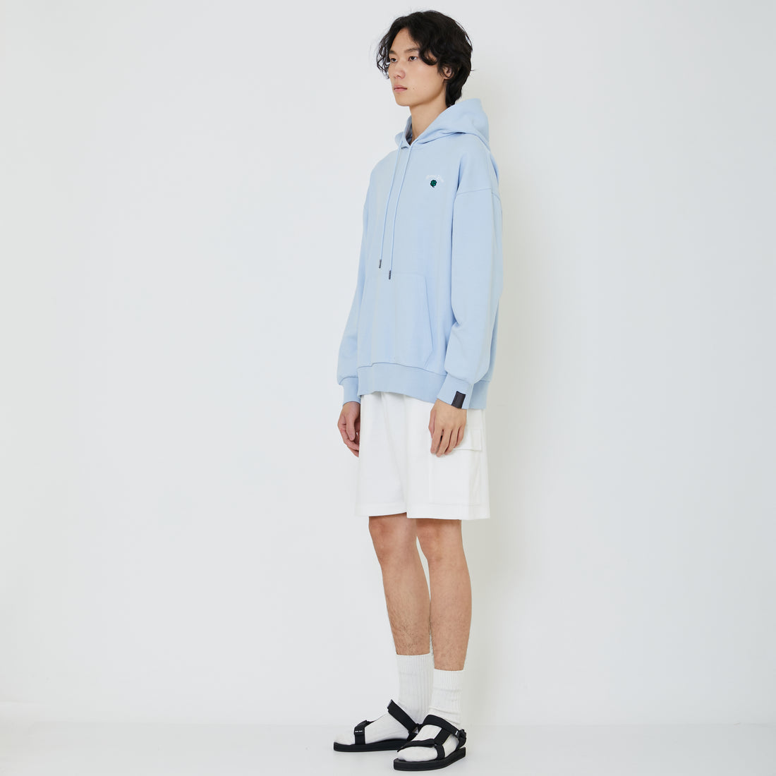 Men Embroidery Oversized Hoodie - Light Blue - SM2402030B