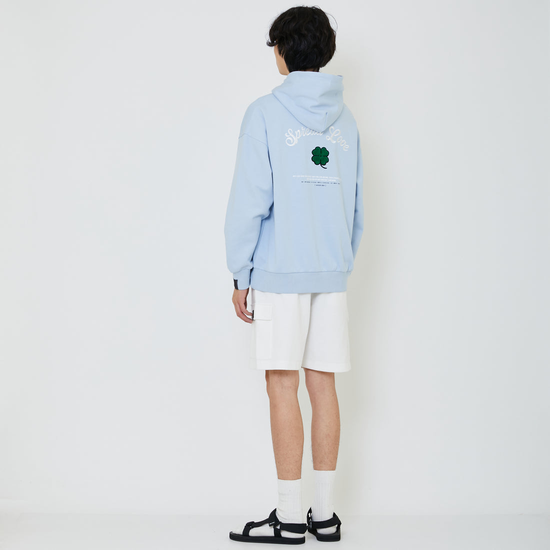 Men Embroidery Oversized Hoodie - Light Blue - SM2402030B
