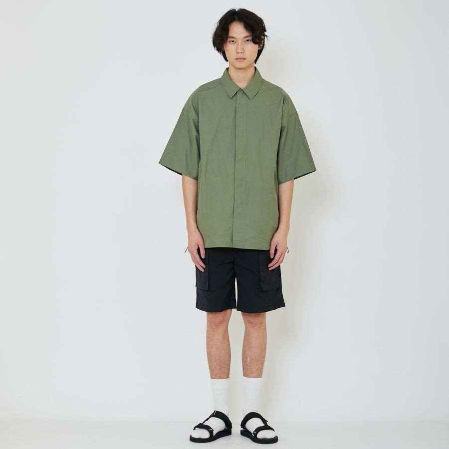 Men Oversized Nylon Shirt - Dusty Green - SM2402034B