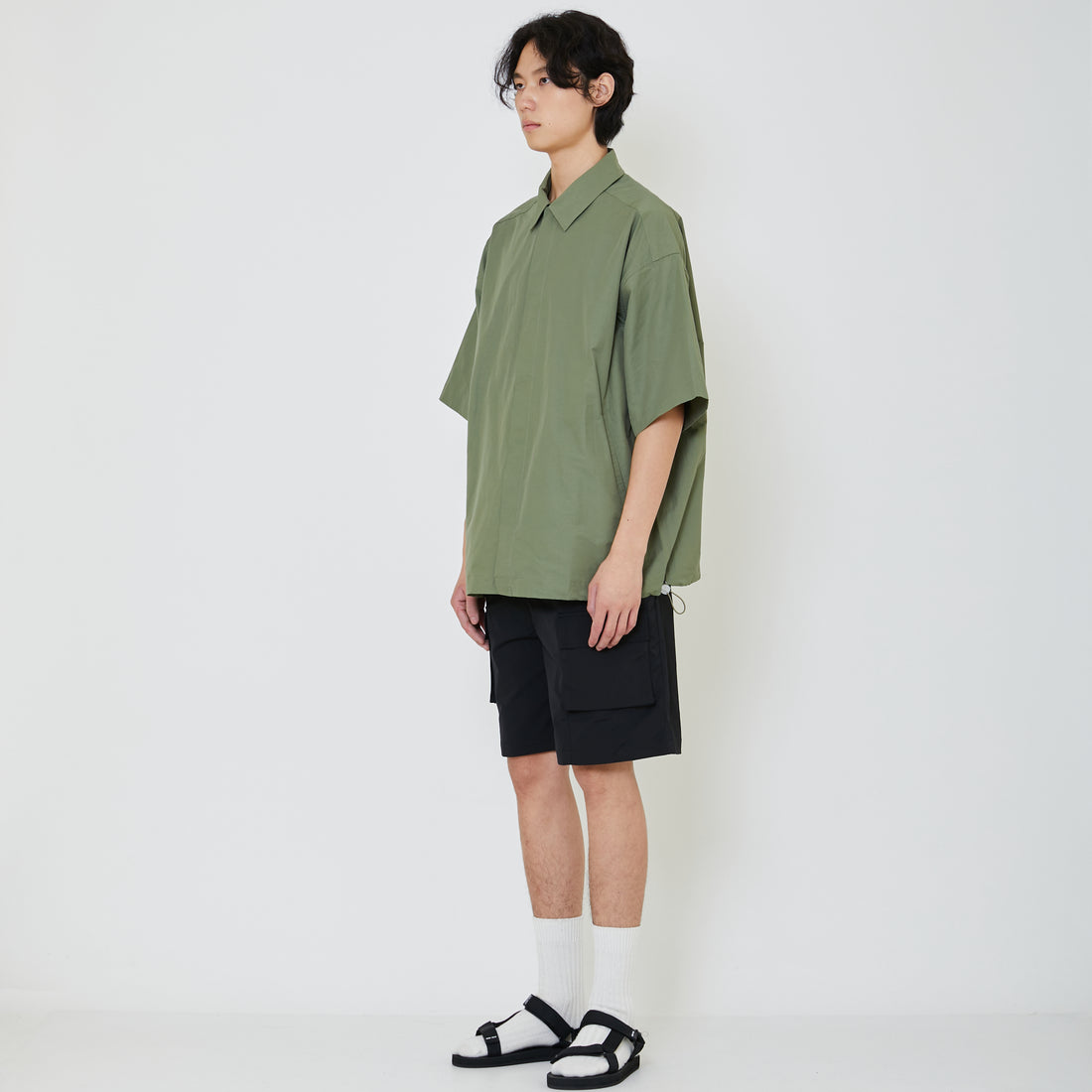 Men Oversized Nylon Shirt - Dusty Green - SM2402034B