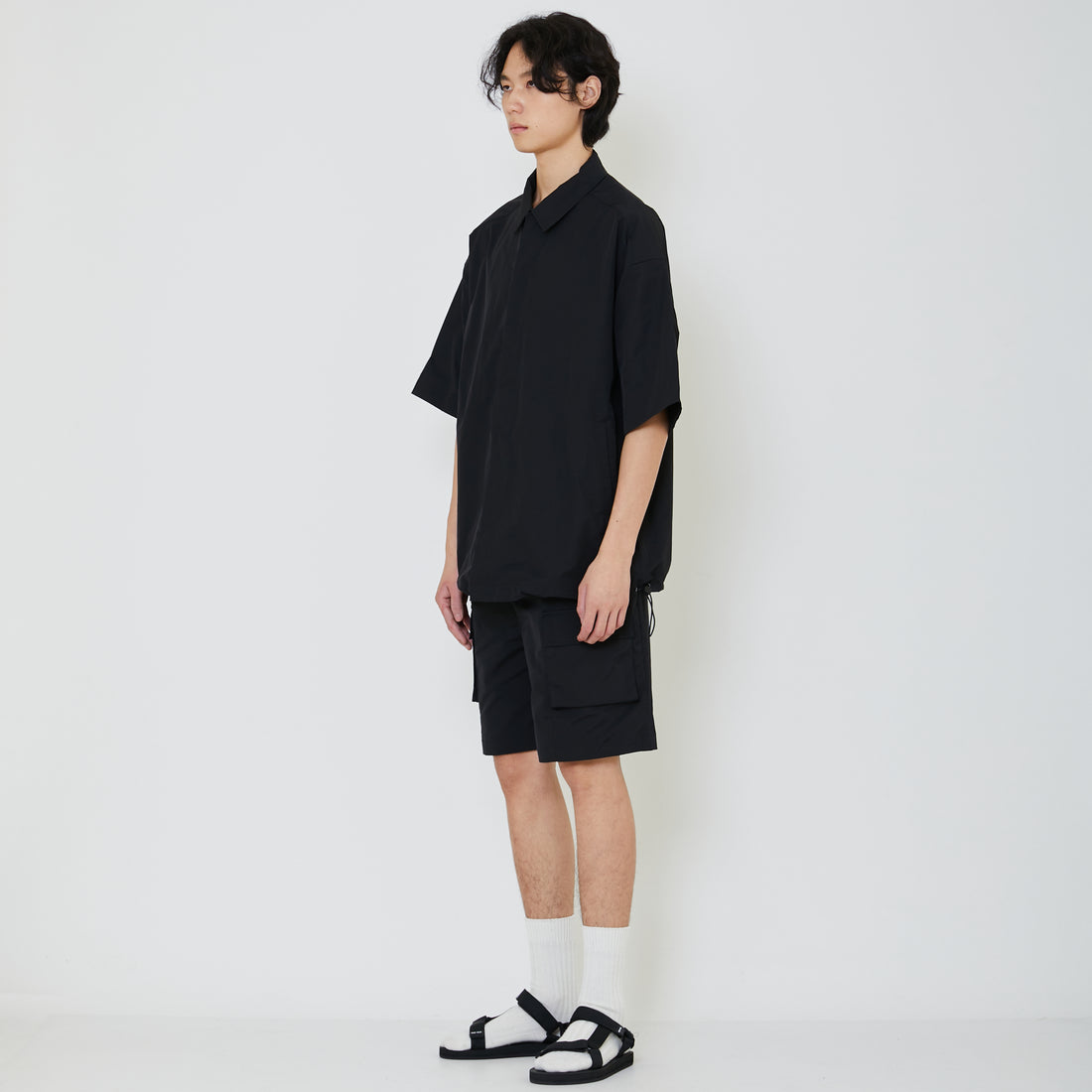 Men Oversized Nylon Shirt - Black - SM2402034C