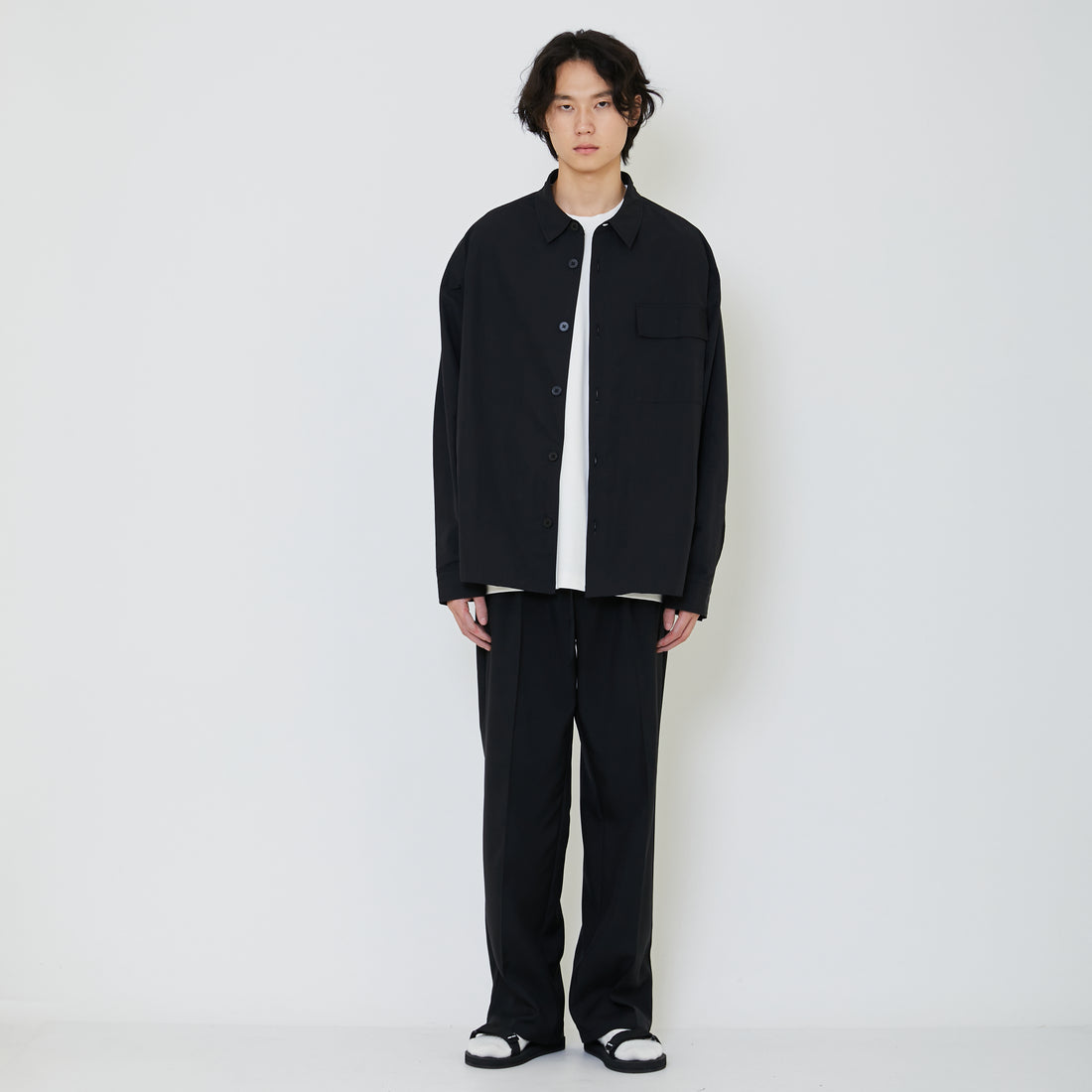 Men Oversized Nylon Shirt - Black - SM2402035B