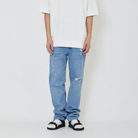 Men Slim Cut Long Jeans With Belt - Light Blue - SM2402041B