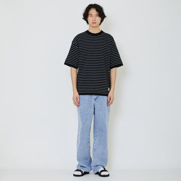 Men Oversized Stripe Sweater - Black - SM2403043D