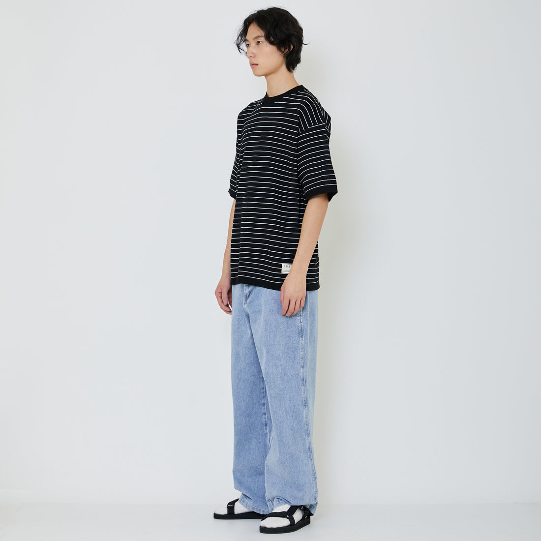 Men Oversized Stripe Sweater - Black - SM2403043D