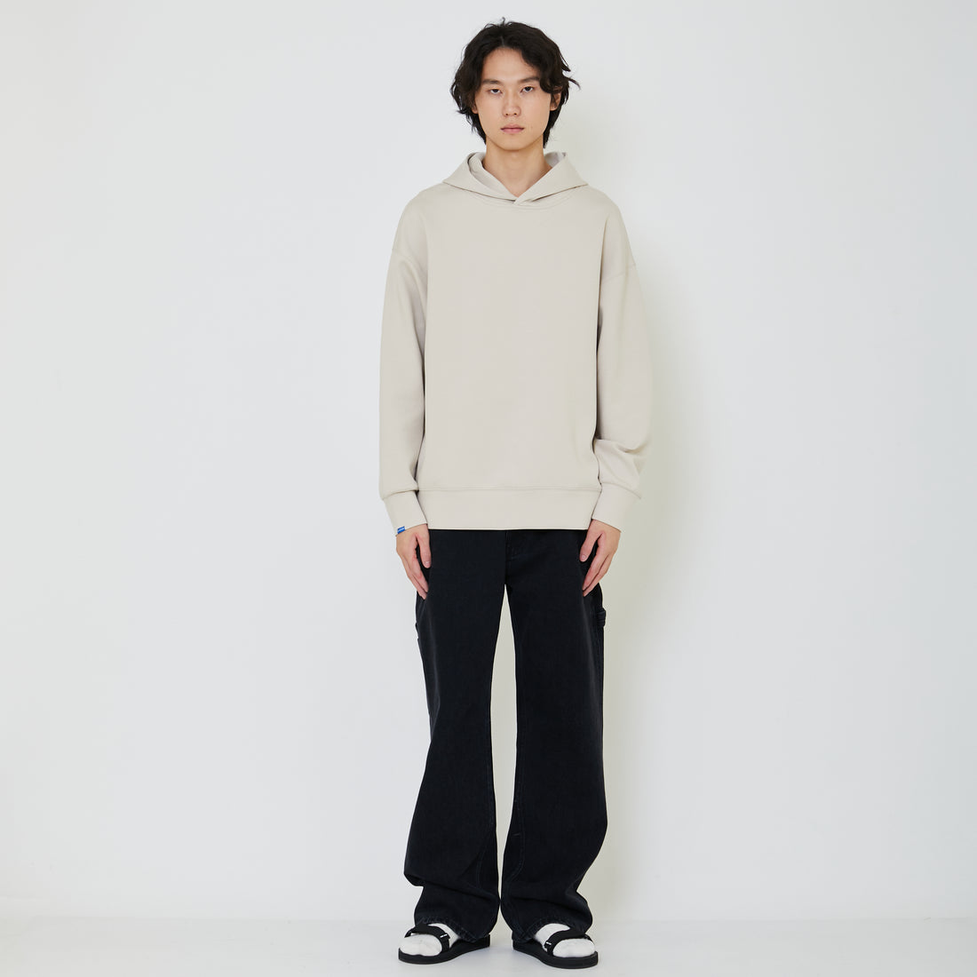 Men Oversized Neoprene Hoodie - Beige - SM2403050B