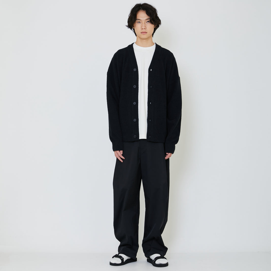 Men Oversized Cardigan - Black - SM2403062B