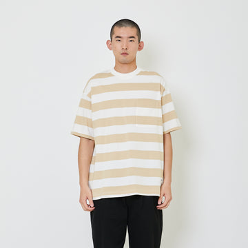 Men Oversized Stripe Tee - Khaki - SM2405081B