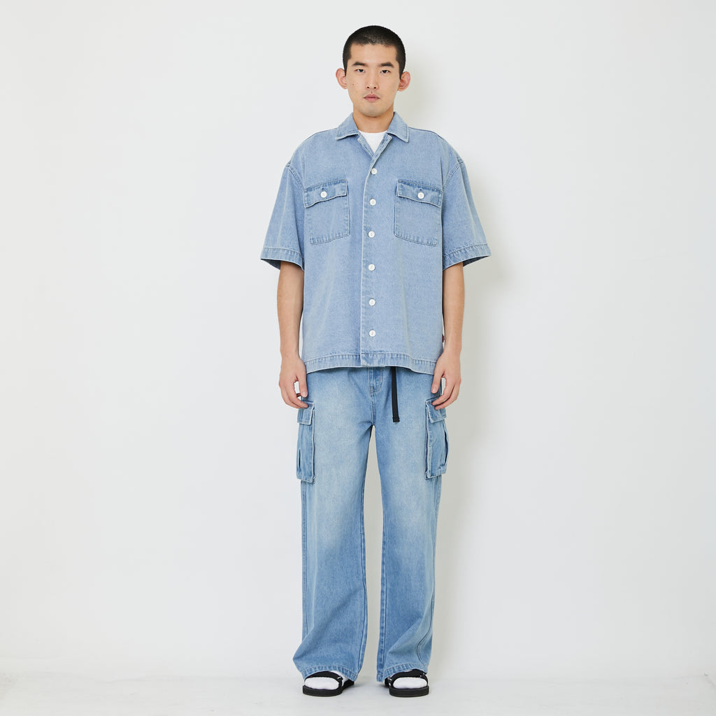 Men Cargo Straight Cut Long Jeans - Light Blue - SM2406106B
