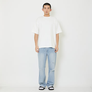 Men Straight Cut Long Jeans With Belt - Light Blue - SM2407131B