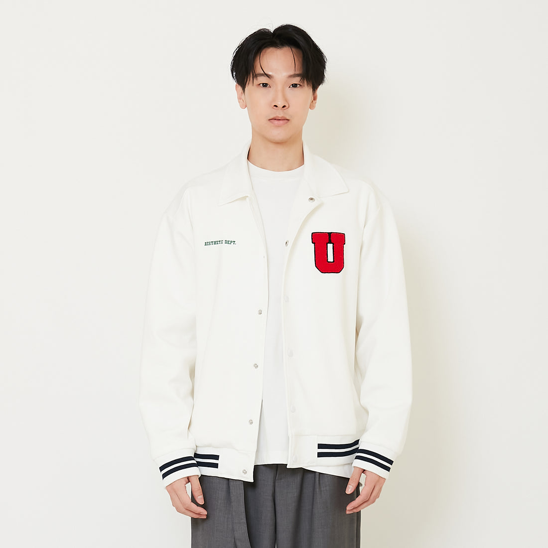 Men Oversized Varsity Jacket - Off White - SM2410200A