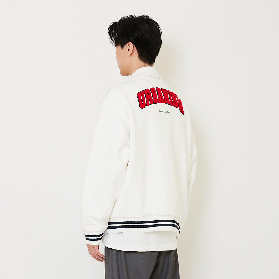 Men Oversized Varsity Jacket - Off White - SM2410200A