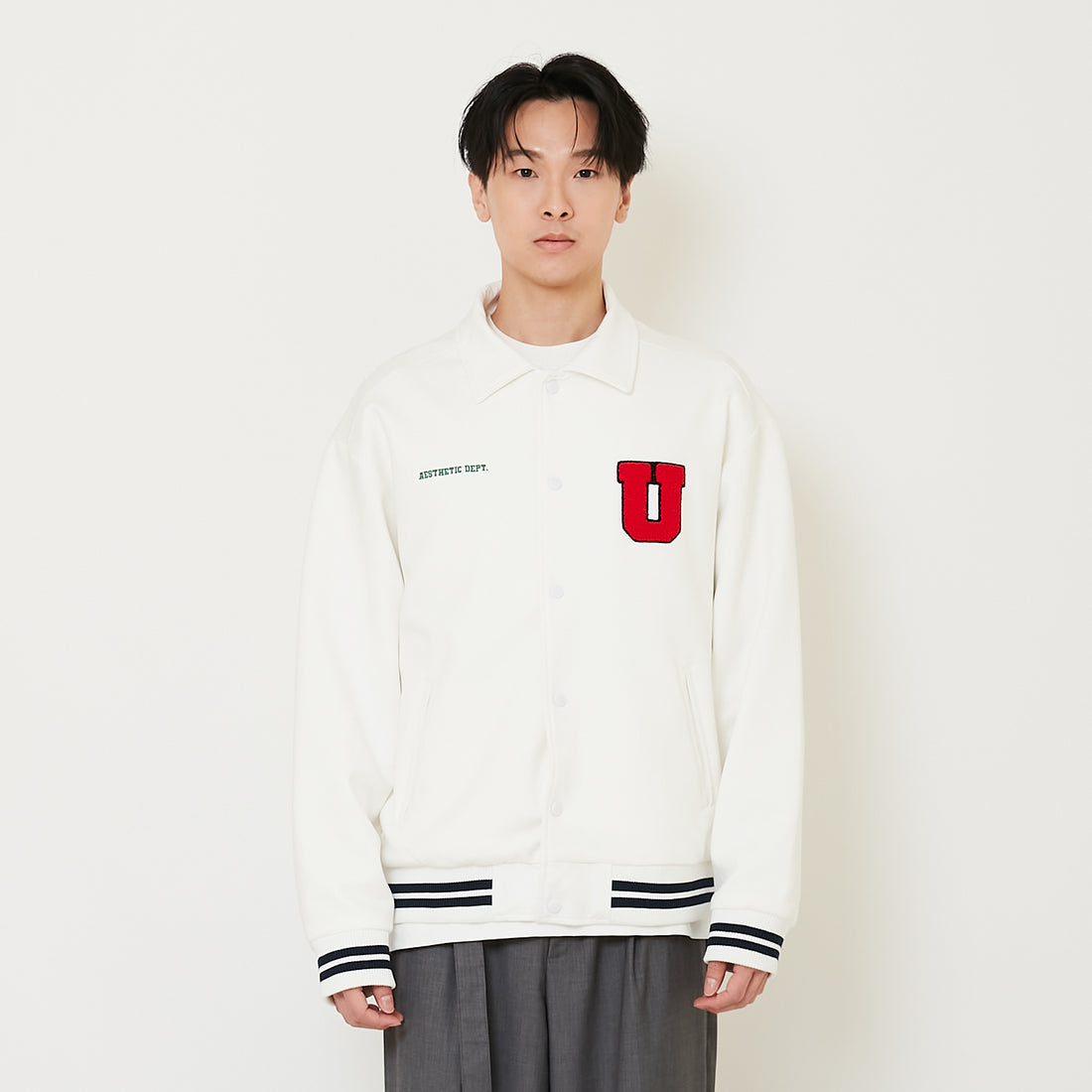 Men Oversized Varsity Jacket - Off White - SM2410200A