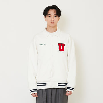 Men Oversized Varsity Jacket - Off White - SM2410200A