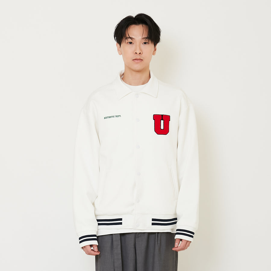 Men Oversized Varsity Jacket - Off White - SM2410200A