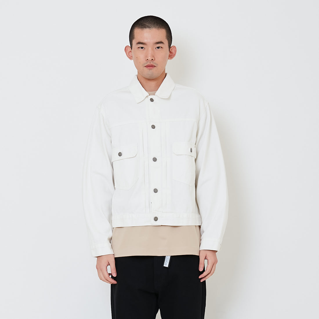 Men Oversized Cropped Denim Jacket - Off White - SM2410209A