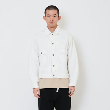 Men Oversized Cropped Denim Jacket - Off White - SM2410209A