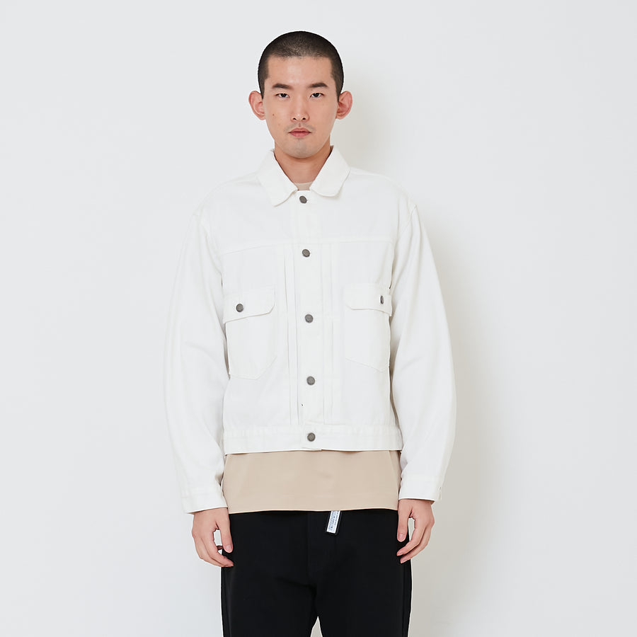Men Oversized Cropped Denim Jacket - Off White - SM2410209A