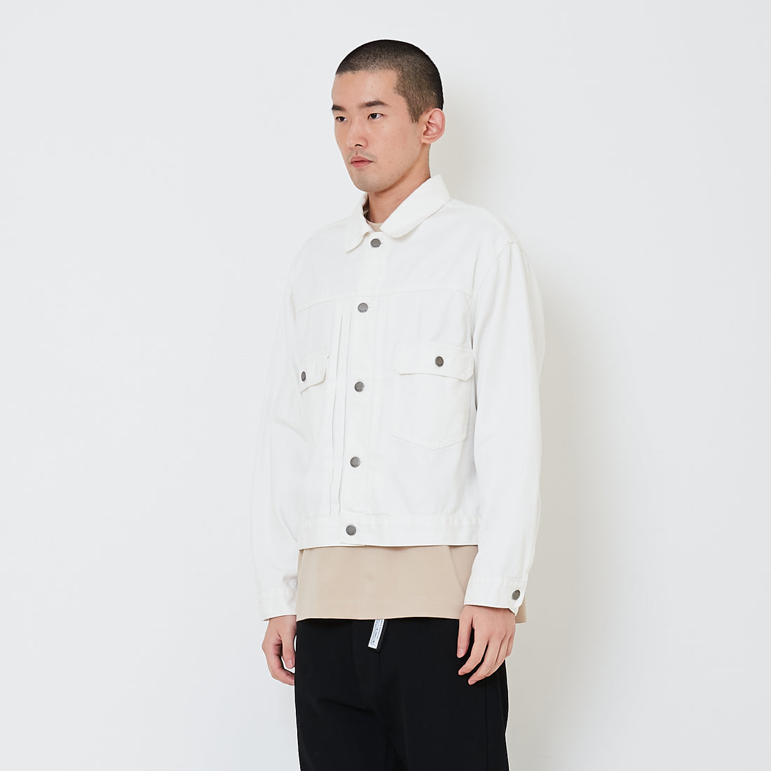Men Oversized Cropped Denim Jacket - Off White - SM2410209A