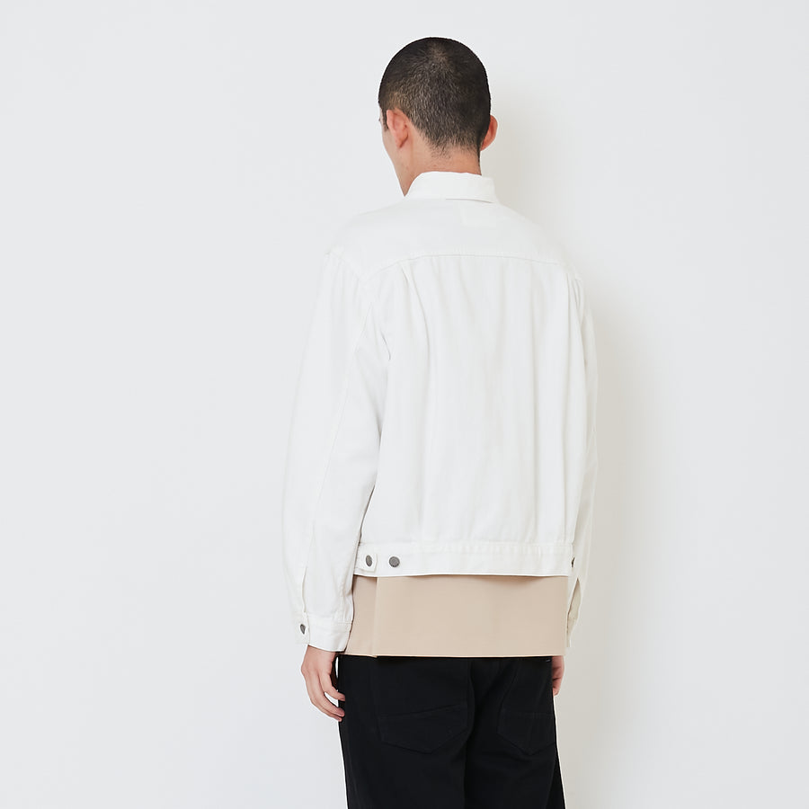 Men Oversized Cropped Denim Jacket - Off White - SM2410209A
