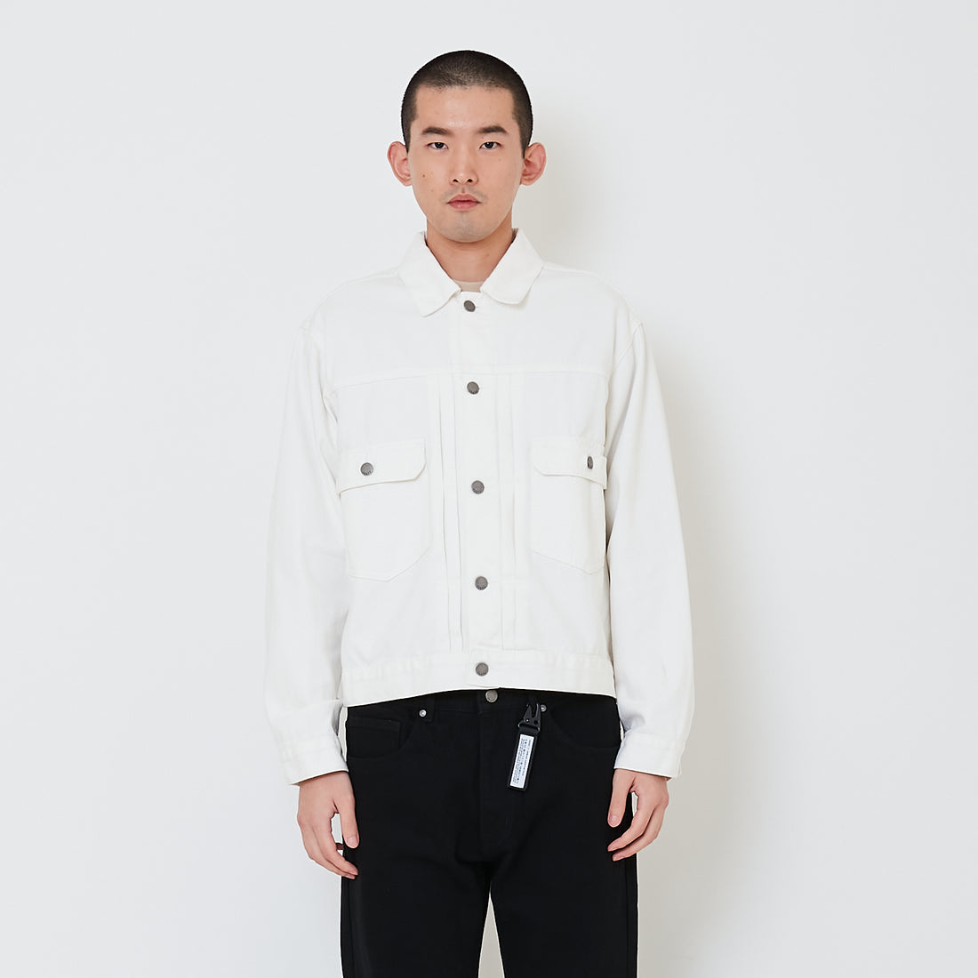 Men Oversized Cropped Denim Jacket - Off White - SM2410209A