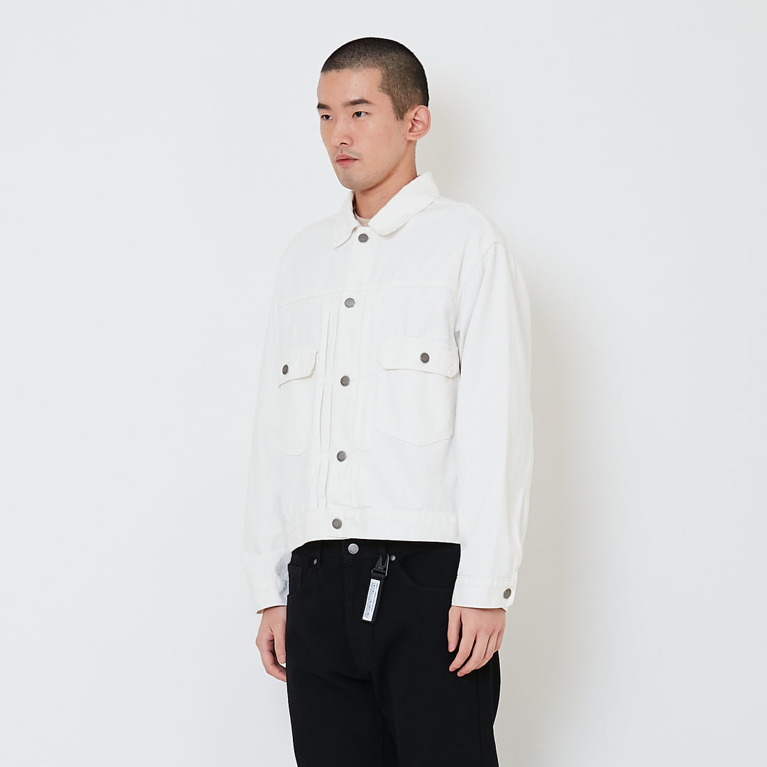 Men Oversized Cropped Denim Jacket - Off White - SM2410209A