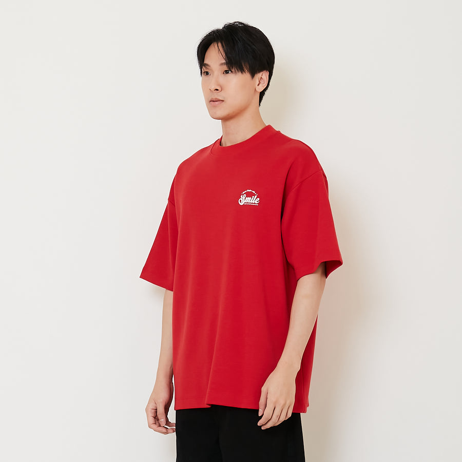 Men Printed Oversized Tee - Dark Red - SM2411229C