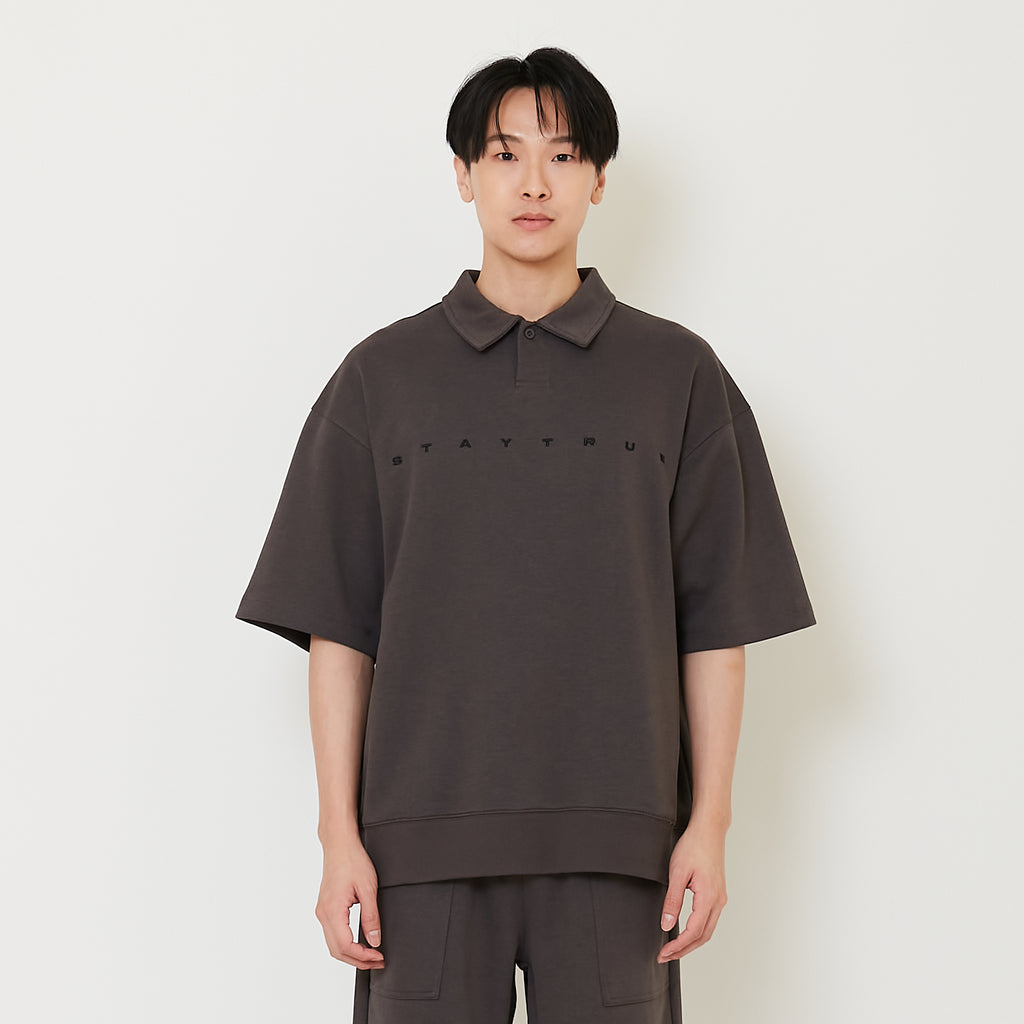Men Oversized Polo Tee - Black - SM2508123C