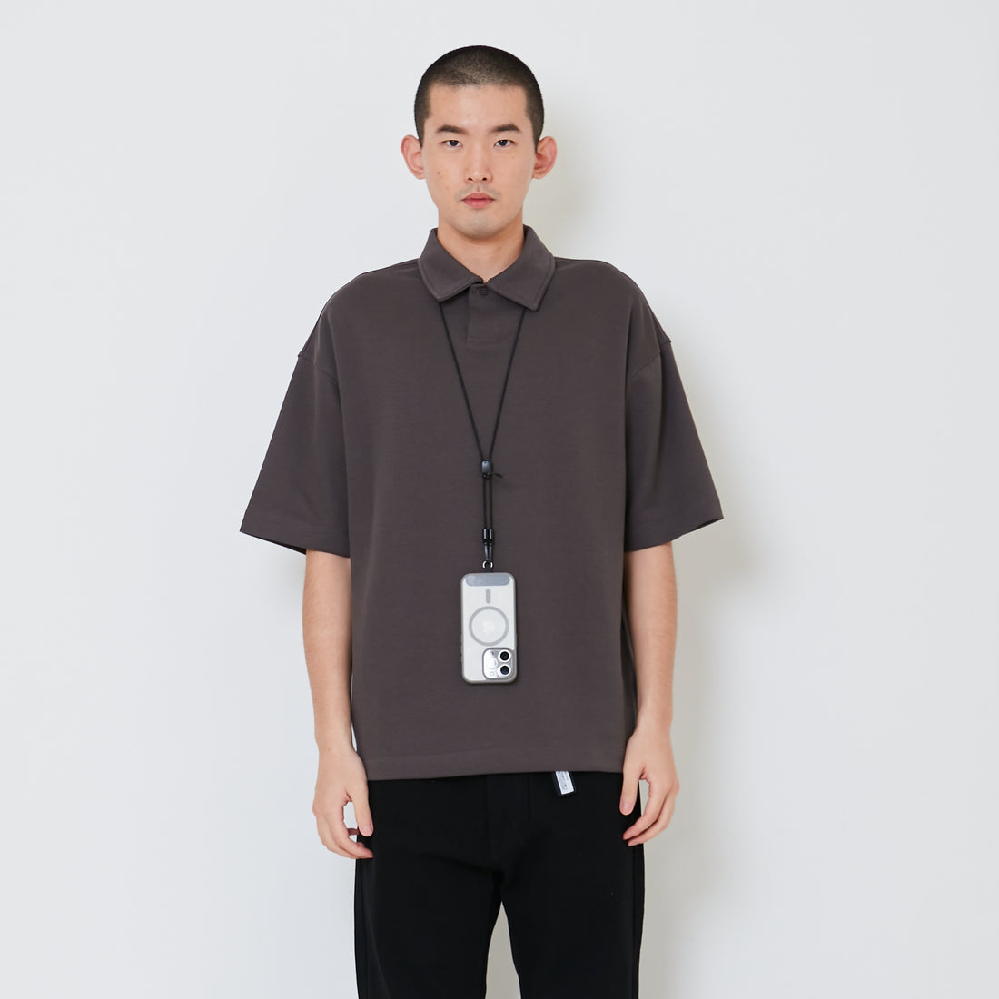 Men Oversized Polo Tee - Grey - SM2412261C