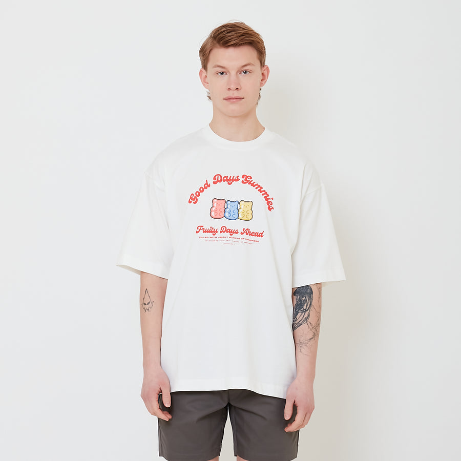 Men Printed Oversized Tee - Off White - SM2501002A
