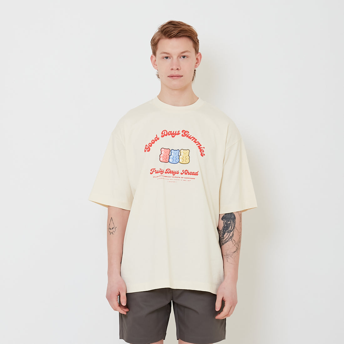 Men Printed Oversized Tee - Cream - SM2501002B