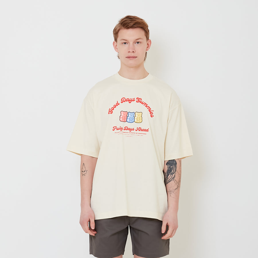 Men Printed Oversized Tee - Cream - SM2501002B