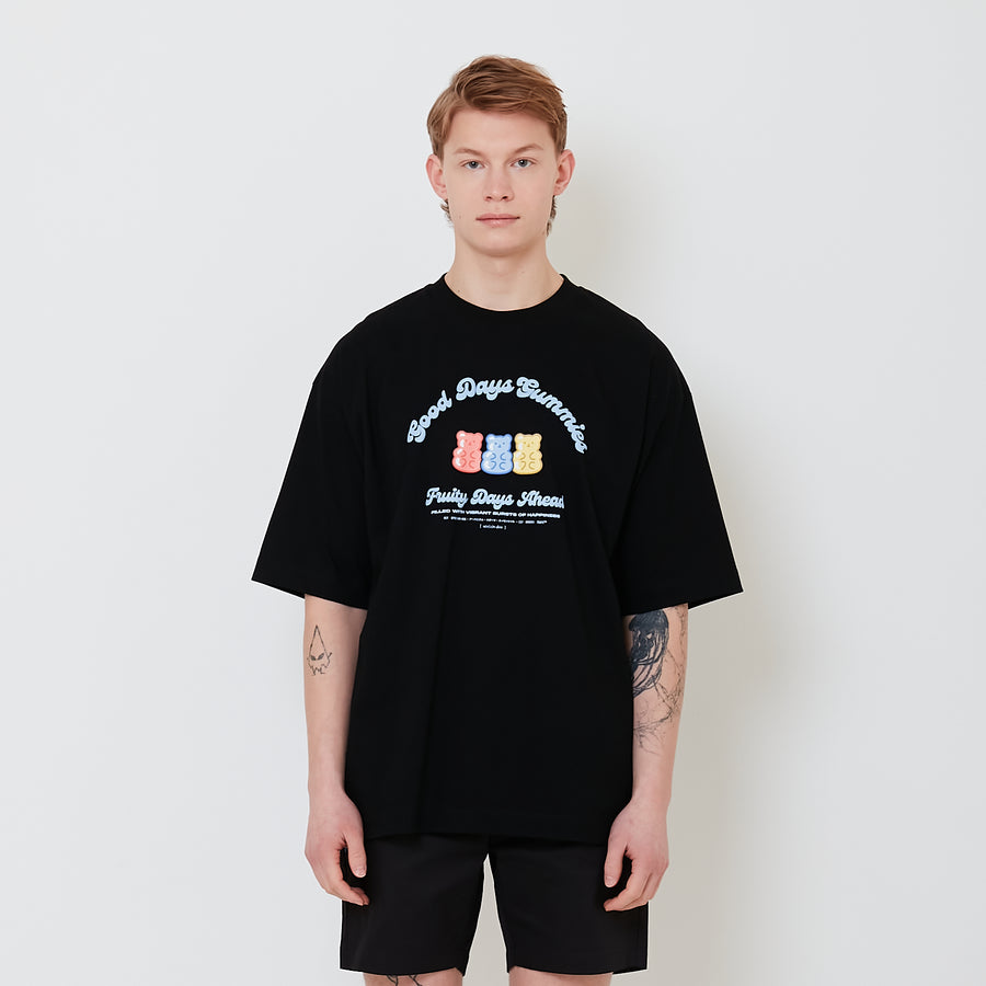 Men Printed Oversized Tee - Black - SM2501002D