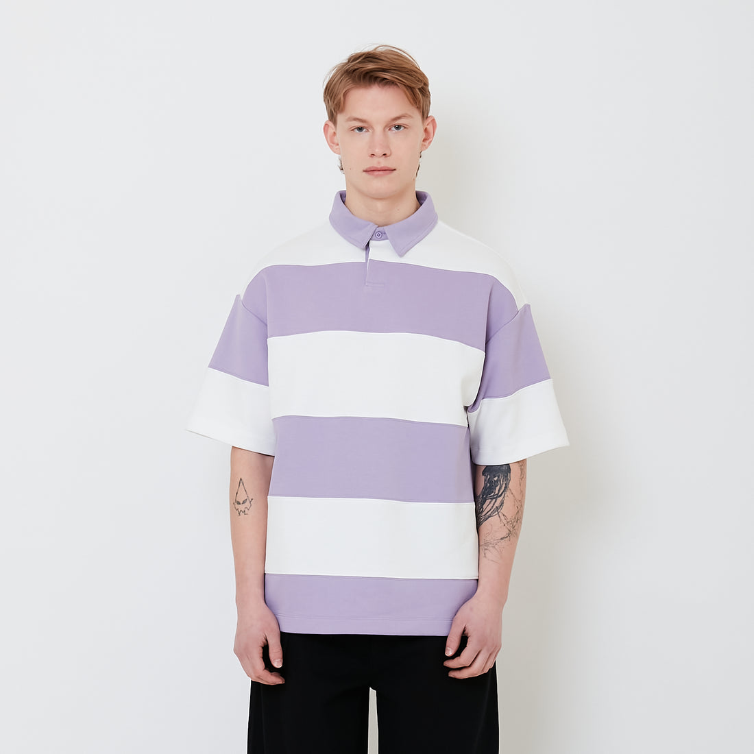 Men Oversized Colour Block Polo Tee - Purple - SM2501004A