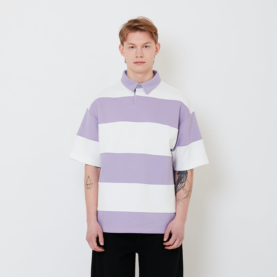 Men Oversized Colour Block Polo Tee - Purple - SM2501004A