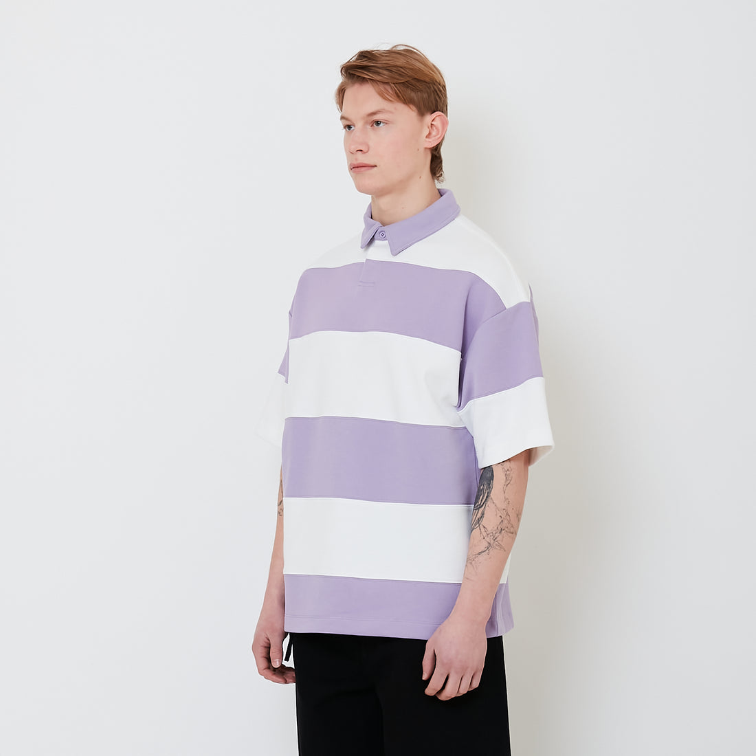 Men Oversized Colour Block Polo Tee - Purple - SM2501004A