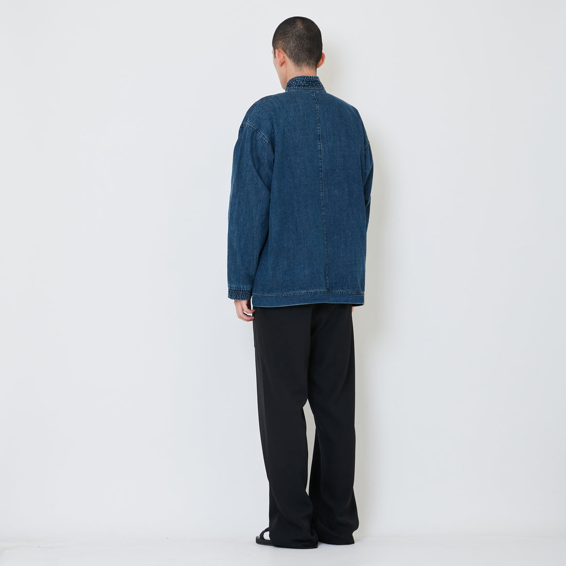 Men Oversized Denim Tang Suit Jacket - Blue - SM2501020A