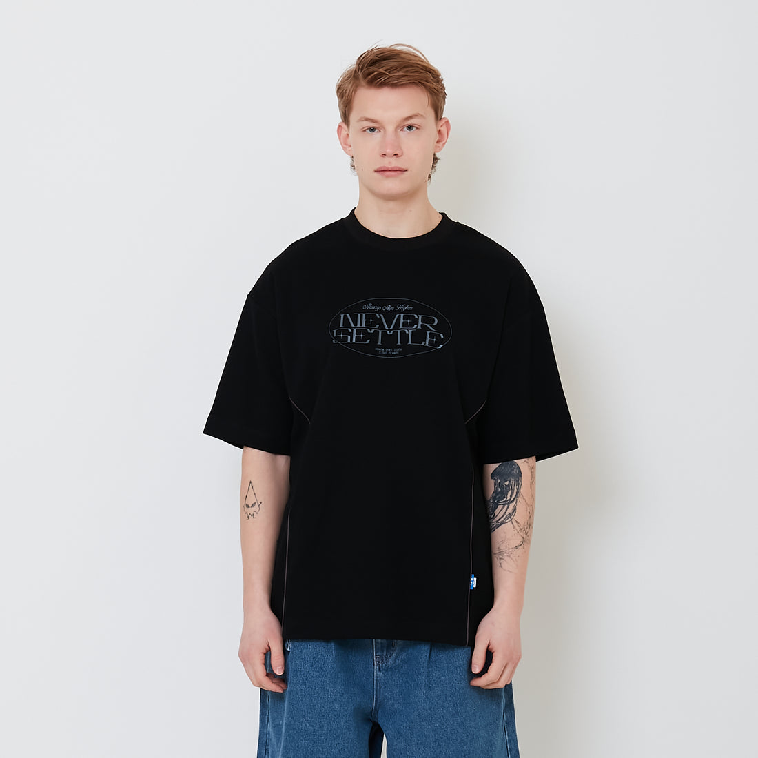 Men Oversized Contrast Tee - Black - SM2502026C