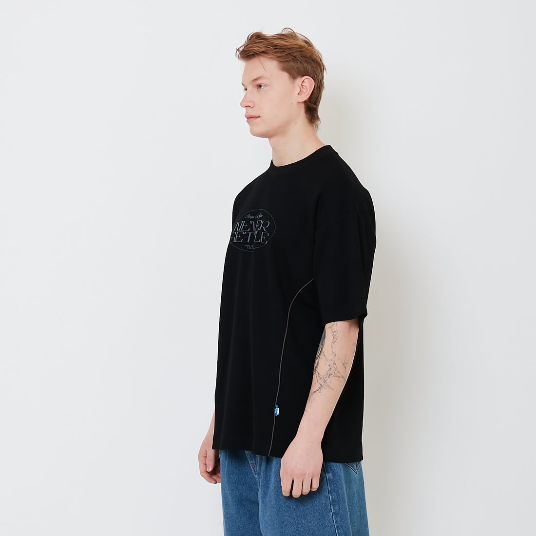 Men Oversized Contrast Tee - Black - SM2502026C