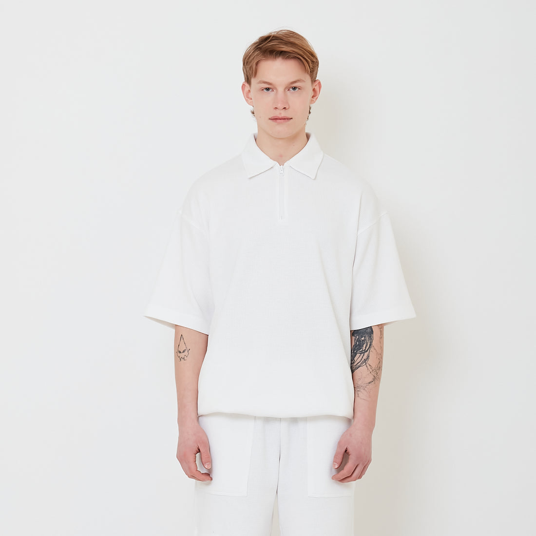 Men Oversized Polo Sweatshirt - Off White - SM2502027A