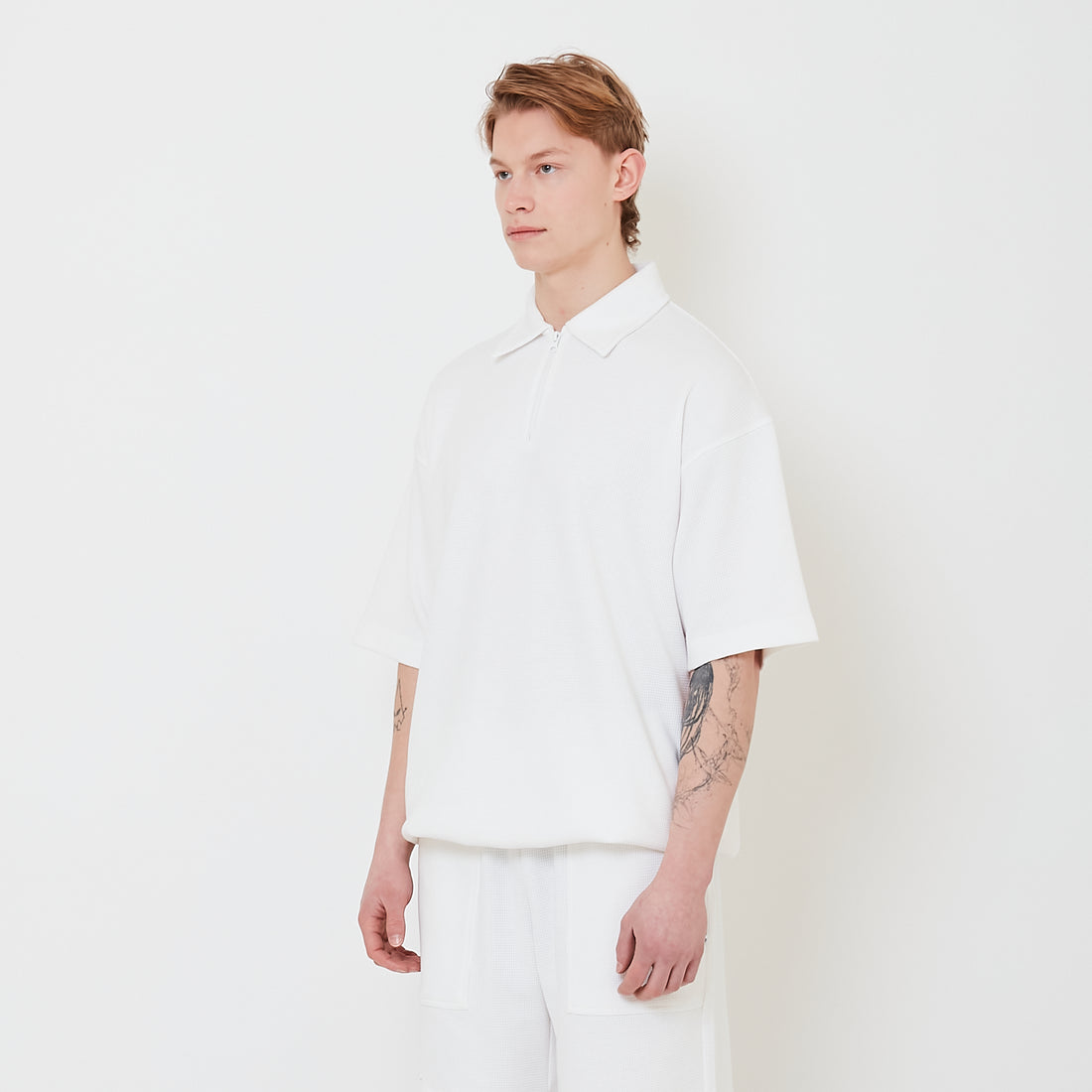 Men Oversized Polo Sweatshirt - Off White - SM2502027A