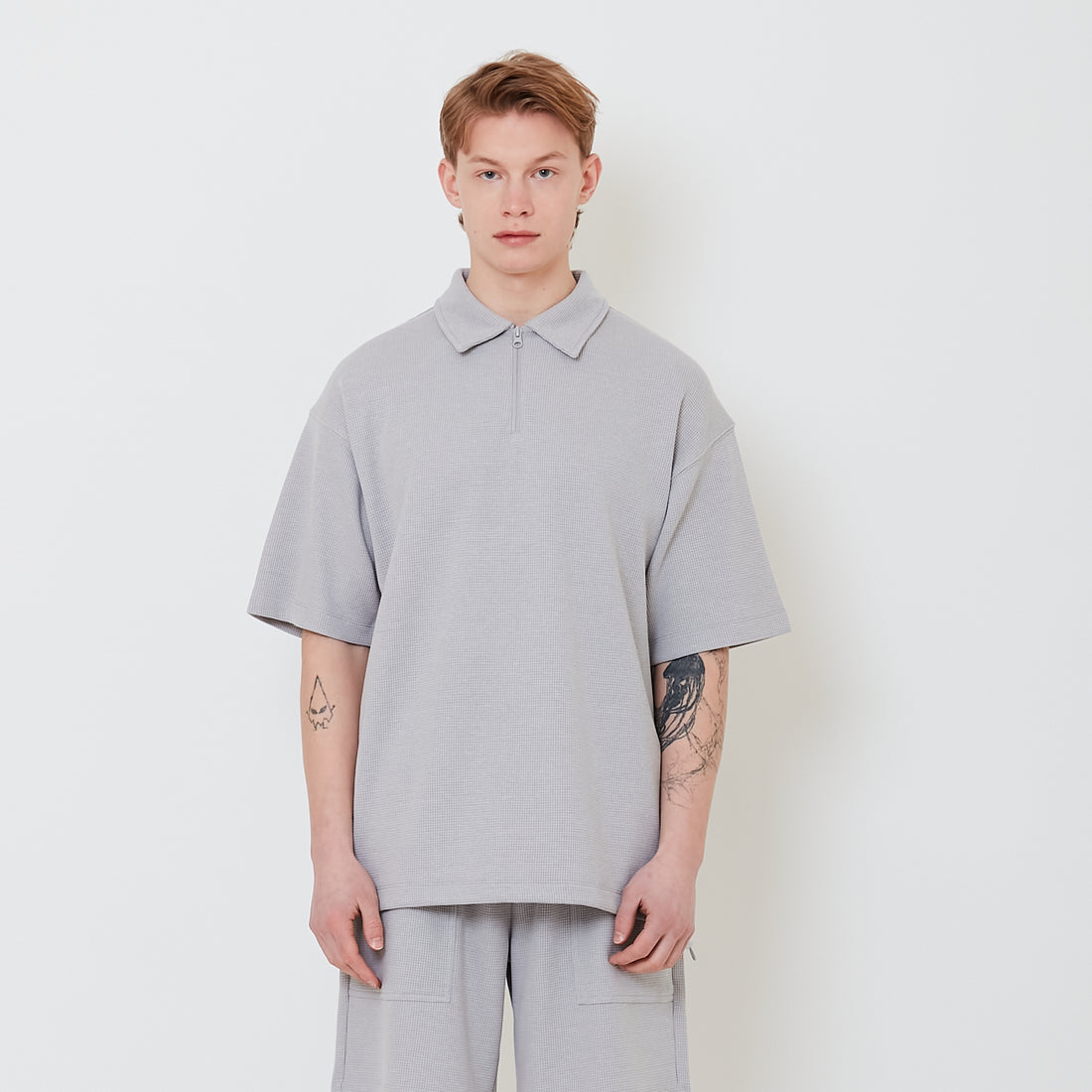 Men Oversized Polo Sweatshirt - Light Grey - SM2502027B