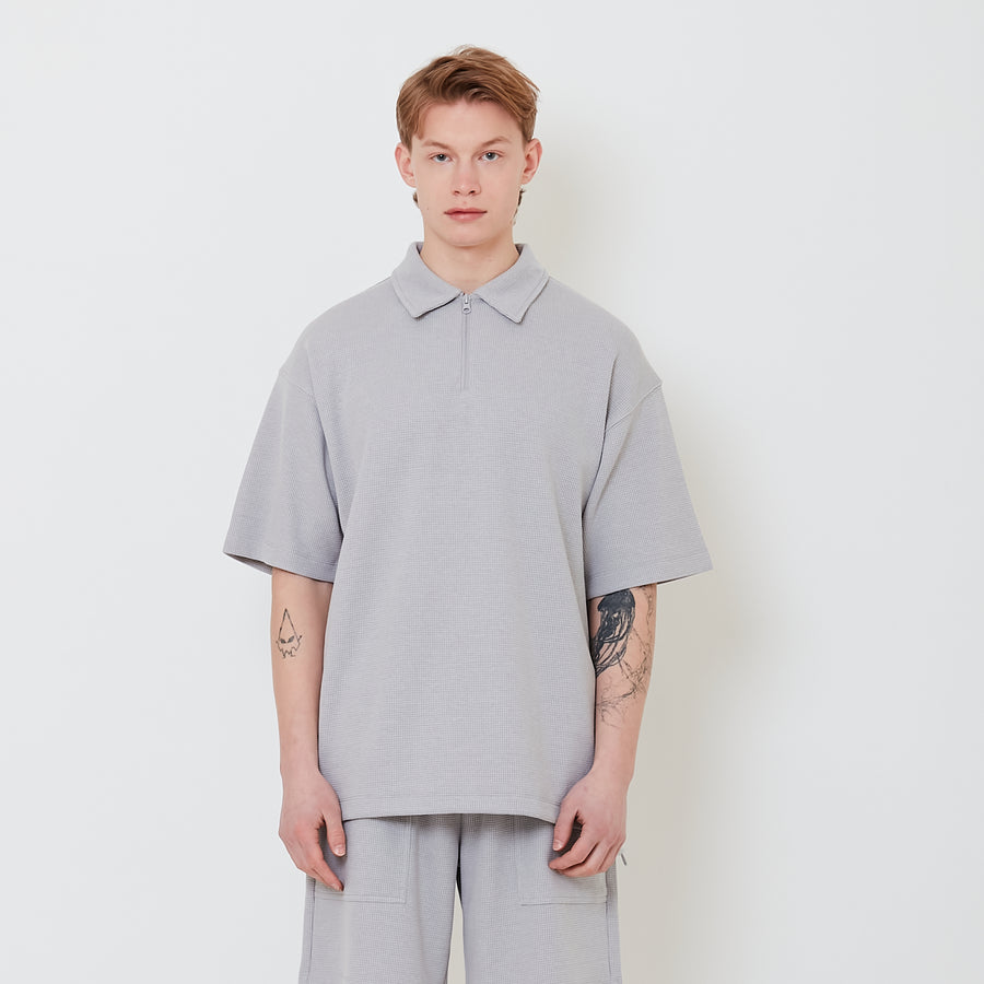 Men Oversized Polo Sweatshirt - Light Grey - SM2502027B