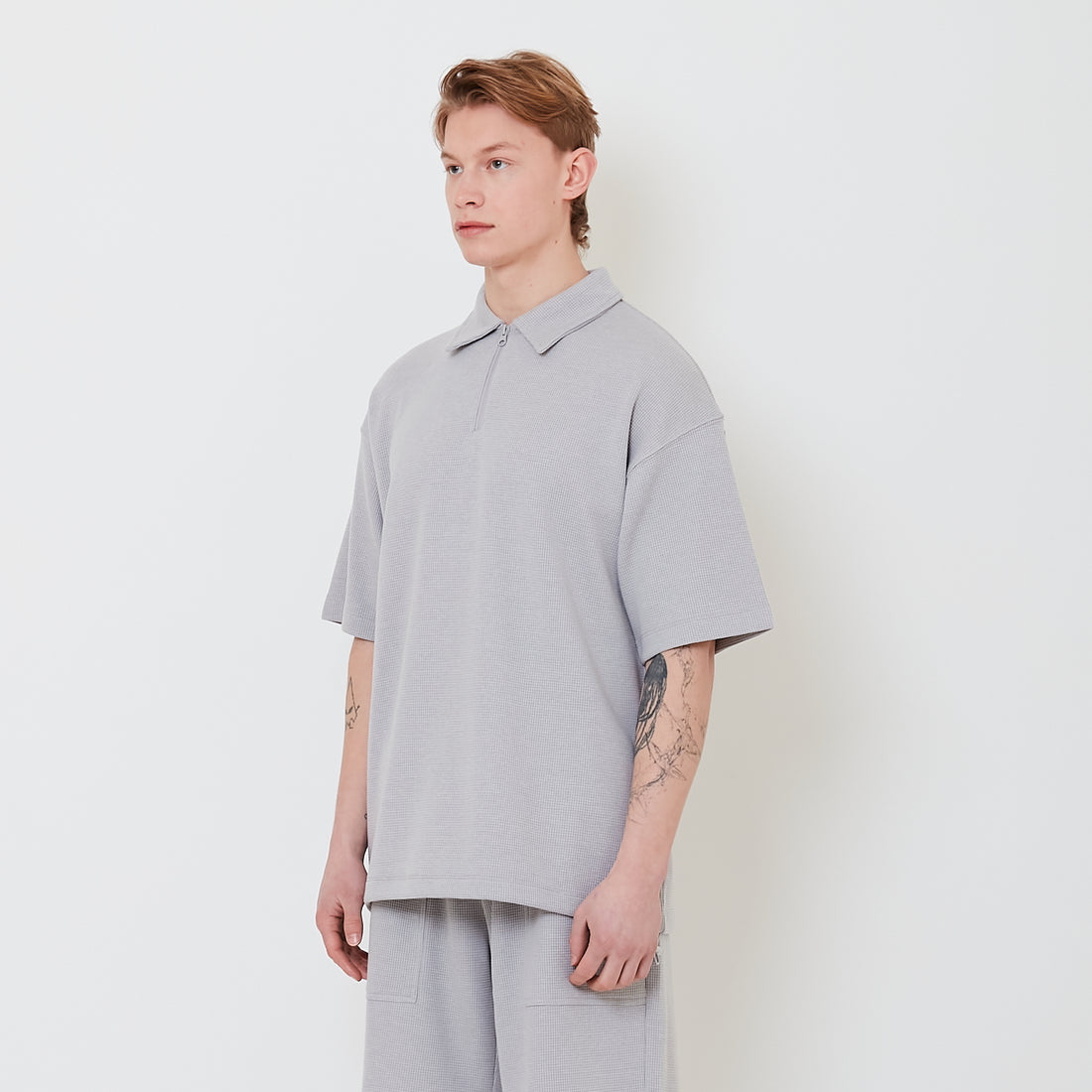 Men Oversized Polo Sweatshirt - Light Grey - SM2502027B