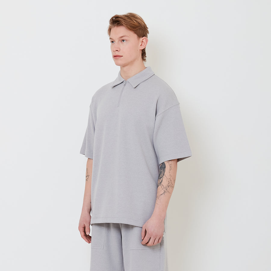 Men Oversized Polo Sweatshirt - Light Grey - SM2502027B